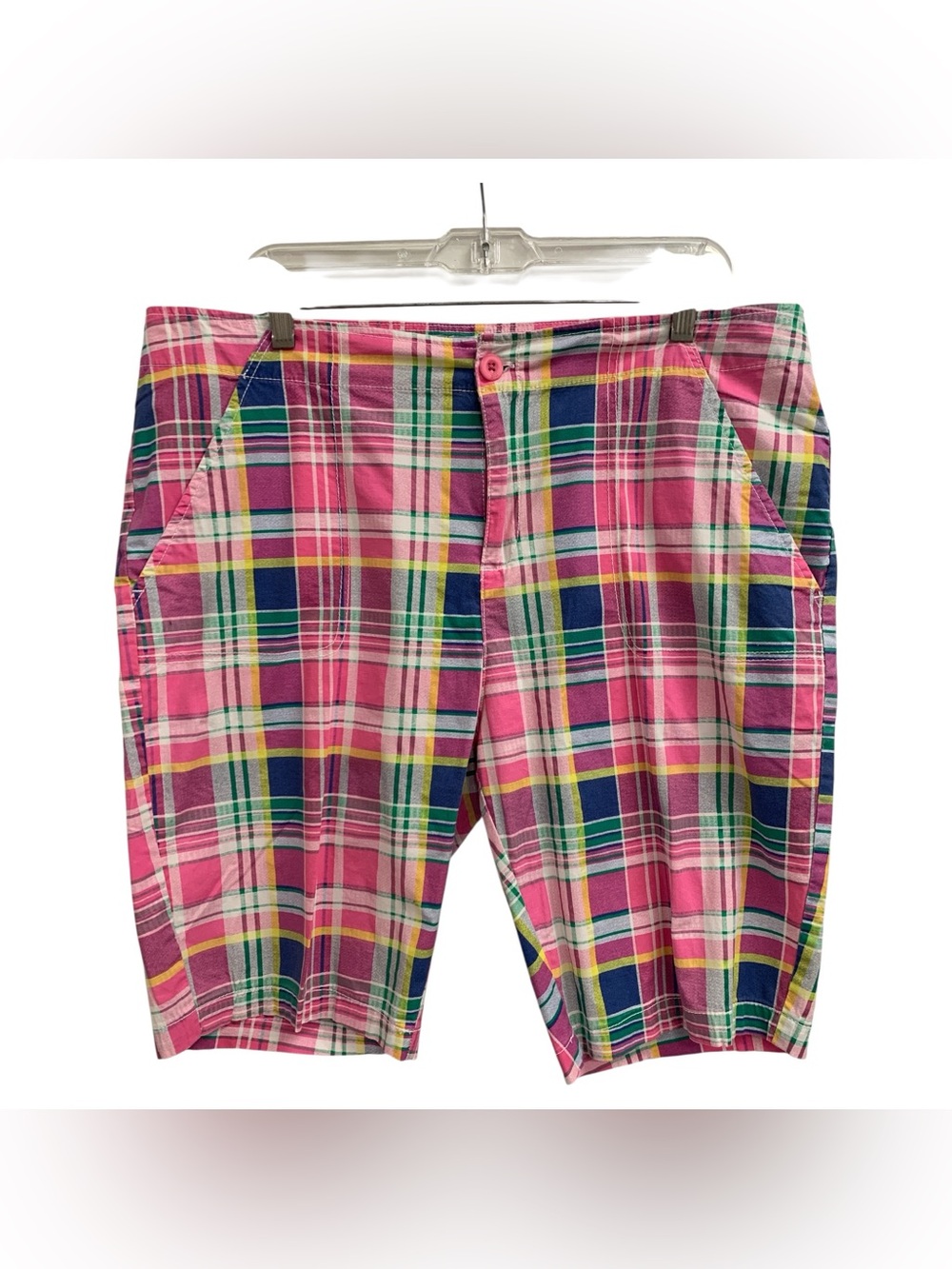 Caribbean Joe Pink Plaid Flat Front Shorts with Green & Navy Accents Size Xl